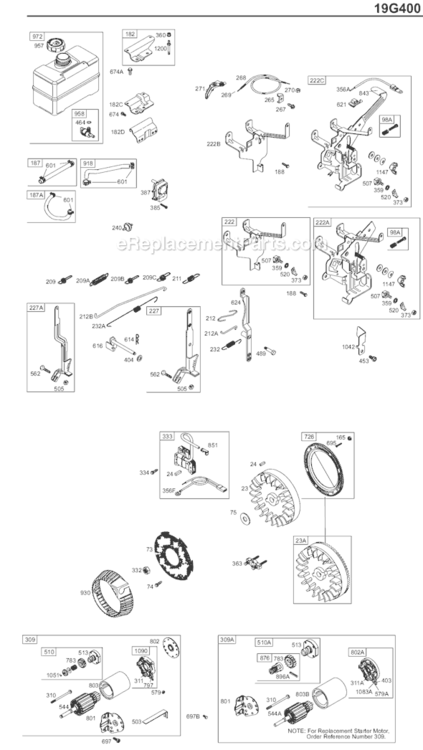 Page E Diagram and Parts List for 19G400 0068-1196 Briggs and Stratton Engine